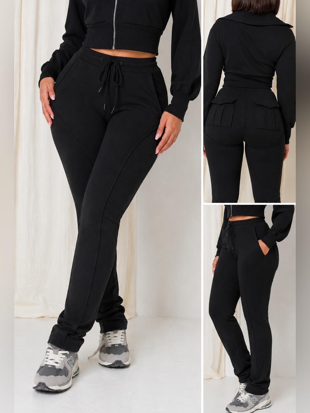 Black High-Waist Drawstring Jogger Pants